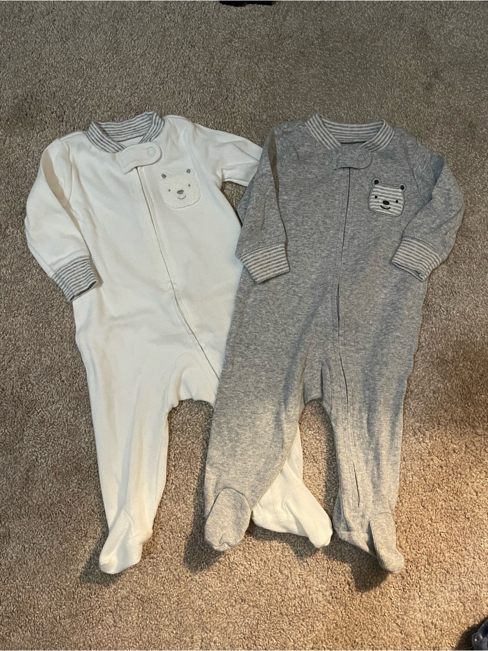 Neutral White and Gray Baby Footed One-Pieces - Soft Cozy Sleepers